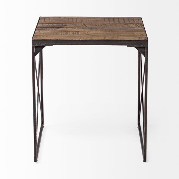 Mercana Trestman 24" Square Top Rustic Farmhouse End Table with Industrial Cross Braced Design for Versatility 68471