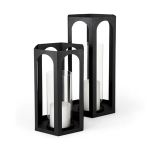 Mercana Balley 9.4L x 9.4W x 19.7H Set of Two Matte Black Metal Hexagonal Candle Holder Lanterns  69532