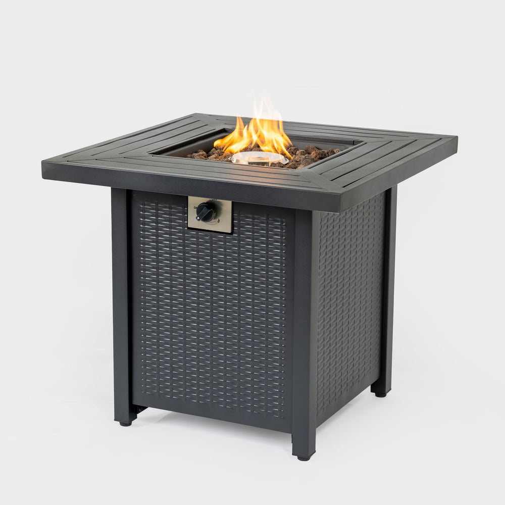 English Elm 28-Inch Iron Square Propane Fire Pit Table - Elegant, Durable Design With Adjustable Heat & Versatile Use W3131P277175