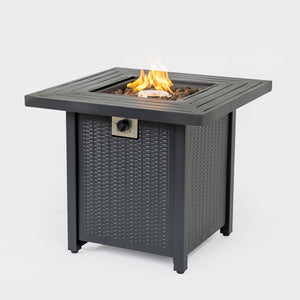English Elm 28-Inch Iron Square Propane Fire Pit Table - Elegant, Durable Design With Adjustable Heat & Versatile Use W3131P277175