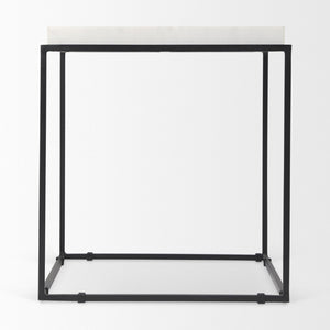 Mercana Nathan Square Top Luxe Marble and Matte Iron End Table – Modern Accent for Living Spaces 68843-AB