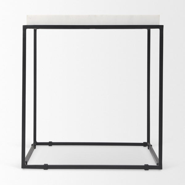 Mercana Nathan Square Top Luxe Marble and Matte Iron End Table – Modern Accent for Living Spaces 68843-AB