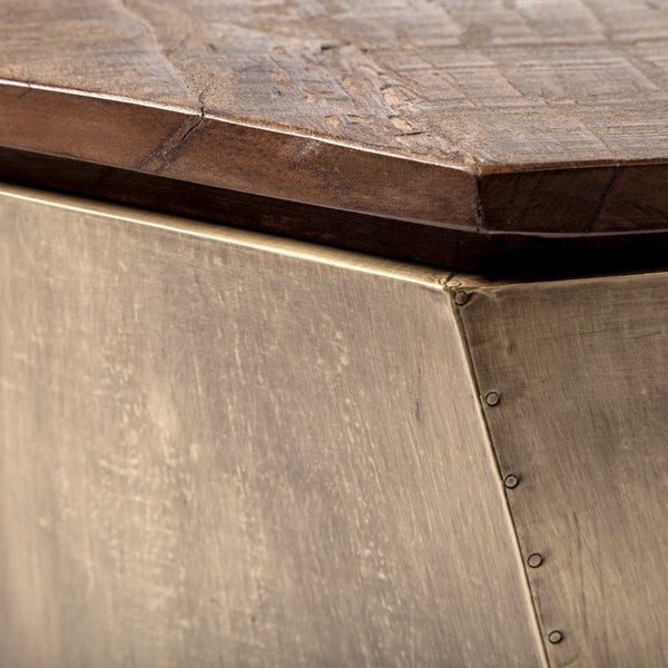 Mercana Esagono Octagonal Reclaimed Wood End Table with Storage - Rustic Industrial Accent for Any Space Natural Wood | Brass 68902