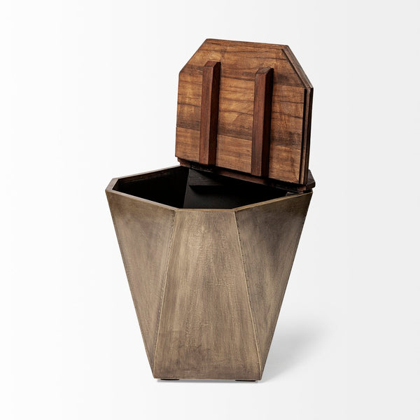 Mercana Esagono Octagonal Reclaimed Wood End Table with Storage - Rustic Industrial Accent for Any Space Natural Wood | Brass 68902