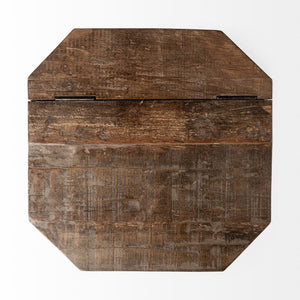 Mercana Esagono Octagonal Reclaimed Wood End Table with Storage - Rustic Industrial Accent for Any Space Natural Wood | Brass 68902