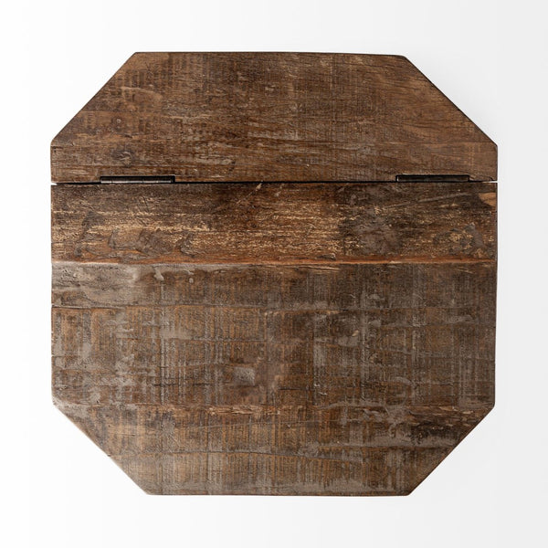 Mercana Esagono Octagonal Reclaimed Wood End Table with Storage - Rustic Industrial Accent for Any Space Natural Wood | Brass 68902