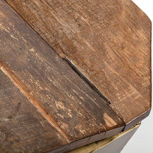 Mercana Esagono Octagonal Reclaimed Wood End Table with Storage - Rustic Industrial Accent for Any Space Natural Wood | Brass 68902