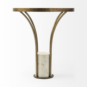Mercana Jacinta 21" Round Pedestal End Table – Luxe Art Deco Style with Sculptural Iron Frame & Clear Top 69053-AB