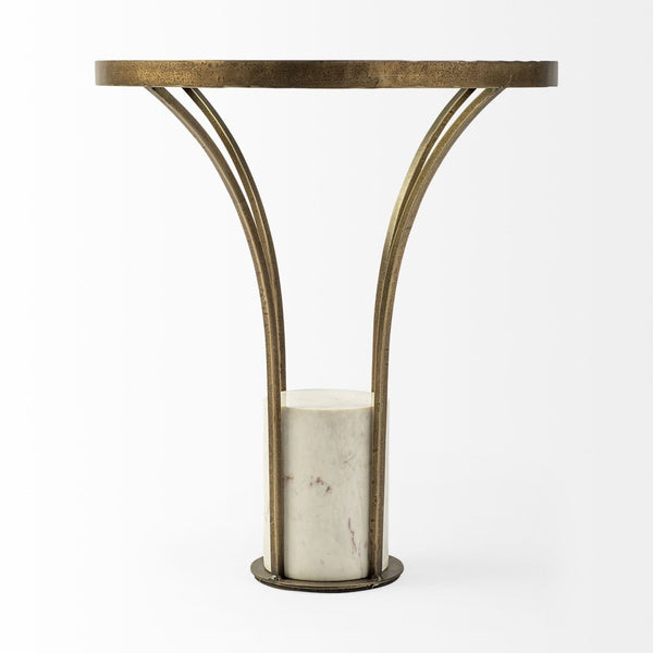 Mercana Jacinta 21" Round Pedestal End Table – Luxe Art Deco Style with Sculptural Iron Frame & Clear Top 69053-AB