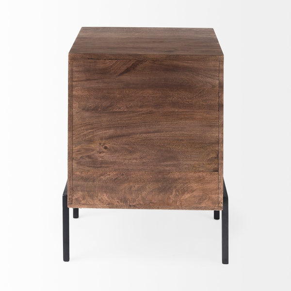 Mercana Arelius End Table: Elegant Mango Wood with Glass Shadowbox and Matte Black Frame for Modern Living Medium Brown Wood | Black Metal 69302