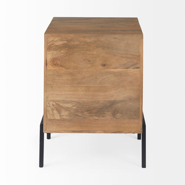 Mercana Arelius End Table: Elegant Mango Wood with Glass Shadowbox and Matte Black Frame for Modern Living Light Brown Wood | Black Metal 69206