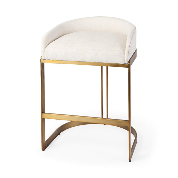 Mercana Hollyfield II Counter Stool - Chic Low-Back Design with Luxe Metallic Accents for Modern Spaces Cream Fabric | Gold Metal | Counter 69452