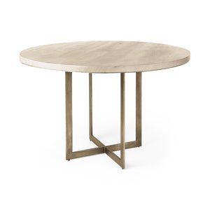 Mercana Faye Round Dining Table - Solid Mango Wood with Antique Nickel Base for Elegant Gatherings & Style 48" Beige Wood Top | Antique Gold Metal Base 69563-AB