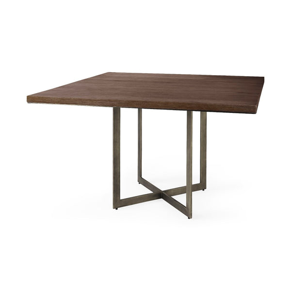 Mercana Faye Square Dining Table - Solid Mango Wood with Antique Gold Base for a Stylish Dining Experience 48" Med Brown Wood Top | Antique Nickel Metal Base 69564-AB