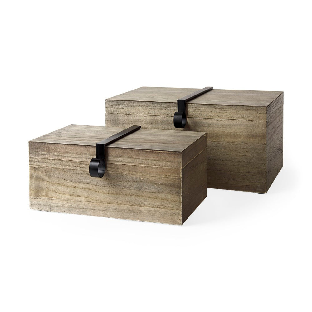 Mercana Josh Rustic Wood Storage Boxes with Metal Accents for Stylish Home Organization and Decor Use 69526