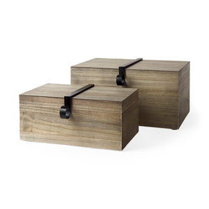 Mercana Josh Rustic Wood Storage Boxes with Metal Accents for Stylish Home Organization and Decor Use 69526