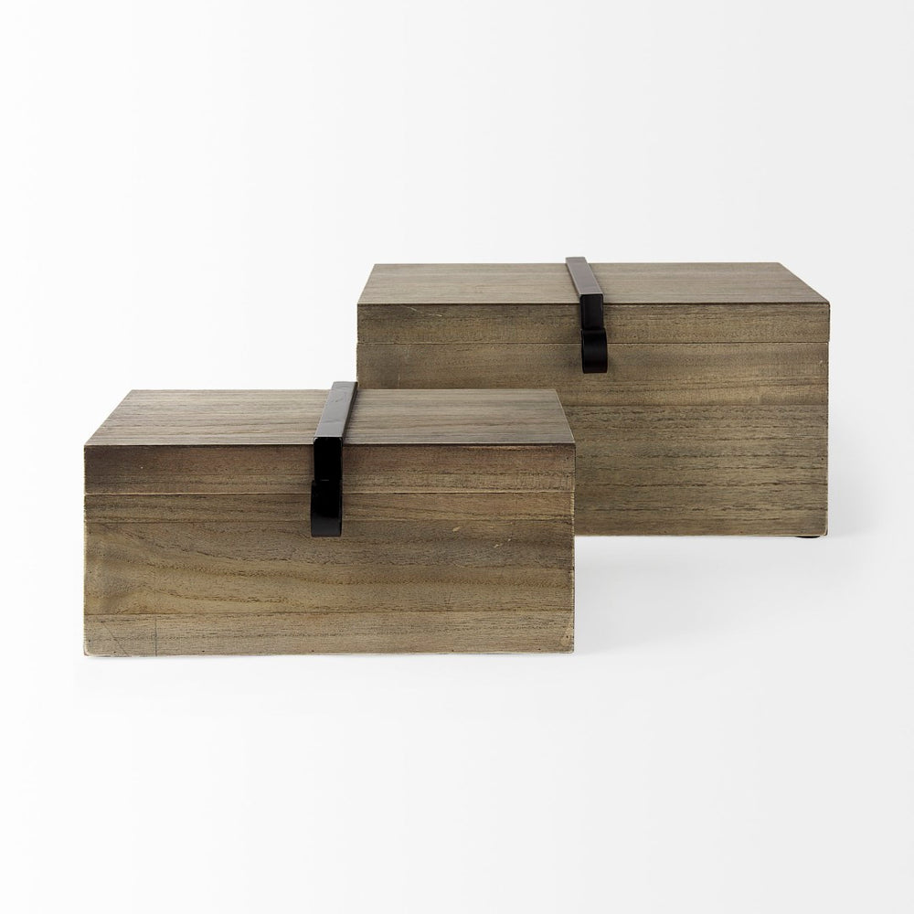 Mercana Josh Rustic Wood Storage Boxes with Metal Accents for Stylish Home Organization and Decor Use 69526