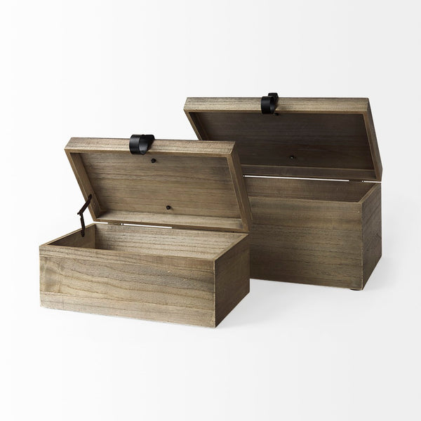 Mercana Josh Rustic Wood Storage Boxes with Metal Accents for Stylish Home Organization and Decor Use 69526