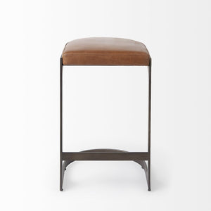 Mercana Tyson Counter Stool - Stylish Backless Leather Seat with Gun Metal Frame for Modern Interiors Brown Leather | Black Metal | Counter 69267