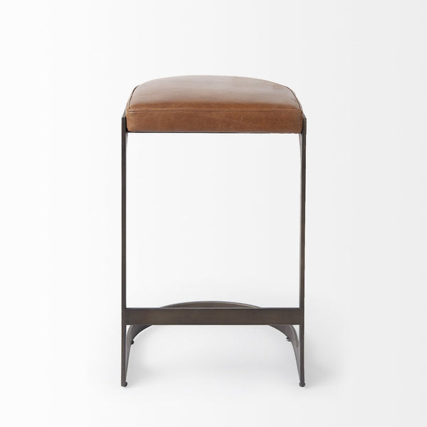 Mercana Tyson Counter Stool - Stylish Backless Leather Seat with Gun Metal Frame for Modern Interiors Brown Leather | Black Metal | Counter 69267