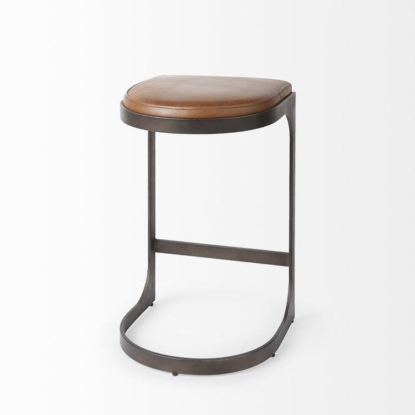 Mercana Tyson Counter Stool - Stylish Backless Leather Seat with Gun Metal Frame for Modern Interiors Brown Leather | Black Metal | Counter 69267