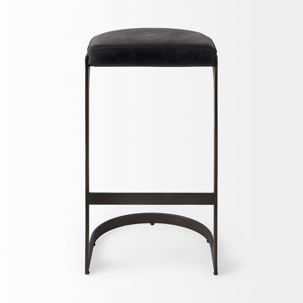 Mercana Tyson Counter Stool - Stylish Backless Leather Seat with Gun Metal Frame for Modern Interiors Black Leather | Black Metal | Bar 69271