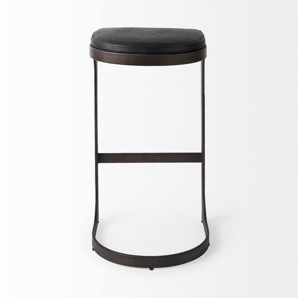 Mercana Tyson Counter Stool - Stylish Backless Leather Seat with Gun Metal Frame for Modern Interiors Black Leather | Black Metal | Bar 69271