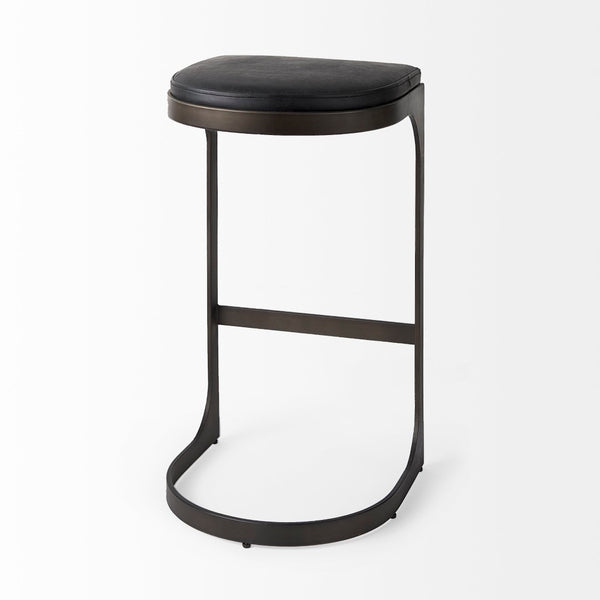 Mercana Tyson Counter Stool - Stylish Backless Leather Seat with Gun Metal Frame for Modern Interiors Black Leather | Black Metal | Bar 69271
