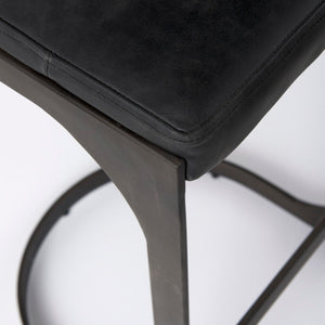 Mercana Tyson Counter Stool - Stylish Backless Leather Seat with Gun Metal Frame for Modern Interiors Black Leather | Black Metal | Bar 69271