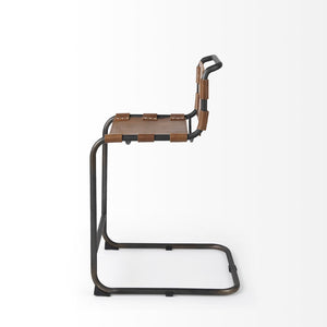 Mercana Berbick Industrial Counter Stool with Full-Back Support and Sturdy Iron Frame for Modern Spaces Brown Leather | Gray Metal | Counter 69277