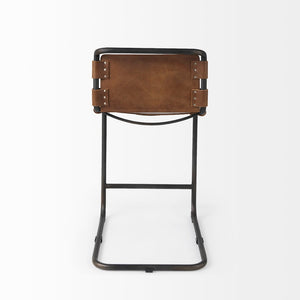 Mercana Berbick Industrial Counter Stool with Full-Back Support and Sturdy Iron Frame for Modern Spaces Brown Leather | Gray Metal | Counter 69277