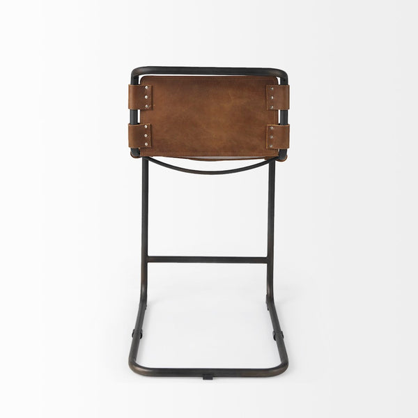 Mercana Berbick Industrial Counter Stool with Full-Back Support and Sturdy Iron Frame for Modern Spaces Brown Leather | Gray Metal | Counter 69277