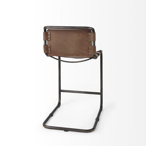 Mercana Berbick Industrial Counter Stool with Full-Back Support and Sturdy Iron Frame for Modern Spaces Brown Leather | Gray Metal | Counter 69277