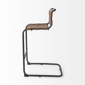 Mercana Berbick Industrial Counter Stool with Full-Back Support and Sturdy Iron Frame for Modern Spaces Brown Leather | Gray Metal | Bar 69280