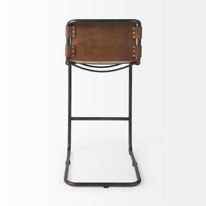 Mercana Berbick Industrial Counter Stool with Full-Back Support and Sturdy Iron Frame for Modern Spaces Brown Leather | Gray Metal | Bar 69280