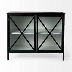 Mercana Aurelia Two-Door Glass Cabinet: Modern Farmhouse Charm with Elegant Design for Stylish Storage Solutions 69265