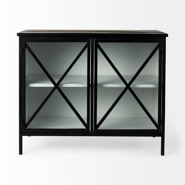Mercana Aurelia Two-Door Glass Cabinet: Modern Farmhouse Charm with Elegant Design for Stylish Storage Solutions 69265