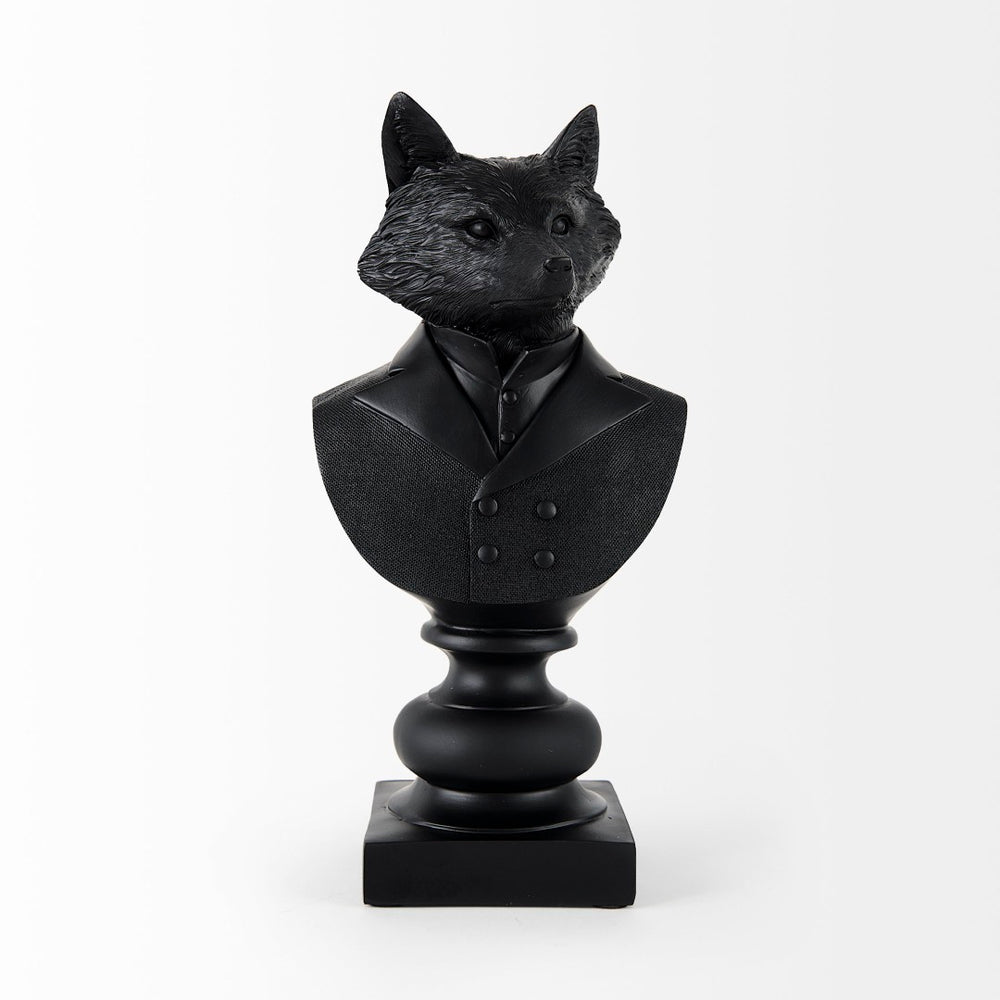 Mercana Murray Stylish White Resin Fox Bust - Charming Woodland Accent for Modern Home Décor Display Black Resin | 13H 69287