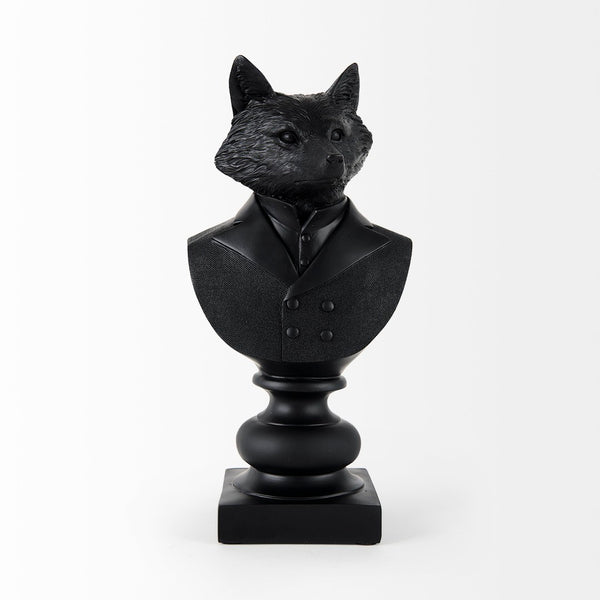 Mercana Murray Stylish White Resin Fox Bust - Charming Woodland Accent for Modern Home Décor Display Black Resin | 13H 69287