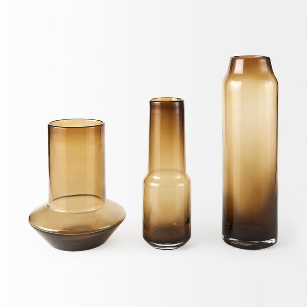 Mercana Amrita Modern Glass Vase with Elegant Golden Brown Gradient for Chic Home Decor Accents Gold/Brown Glass | 12H 69544