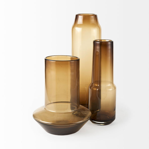 Mercana Amrita Modern Glass Vase with Elegant Golden Brown Gradient for Chic Home Decor Accents Gold/Brown Glass | 16H 69545