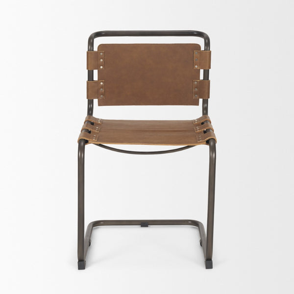 Mercana Berbick Dining Chair – Industrial-Modern Design with Top-Grain Leather & Sturdy Iron Frame, Pre-assembled Brown Leather |Black Metal 69274