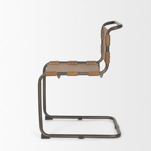 Mercana Berbick Dining Chair – Industrial-Modern Design with Top-Grain Leather & Sturdy Iron Frame, Pre-assembled Brown Leather |Black Metal 69274