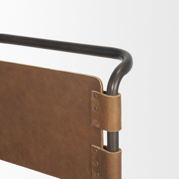 Mercana Berbick Dining Chair – Industrial-Modern Design with Top-Grain Leather & Sturdy Iron Frame, Pre-assembled Brown Leather |Black Metal 69274