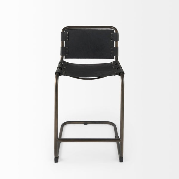 Mercana Berbick Industrial Counter Stool with Full-Back Support and Sturdy Iron Frame for Modern Spaces Black Leather | Gray Metal | Counter 69276