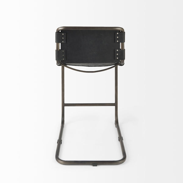 Mercana Berbick Industrial Counter Stool with Full-Back Support and Sturdy Iron Frame for Modern Spaces Black Leather | Gray Metal | Counter 69276