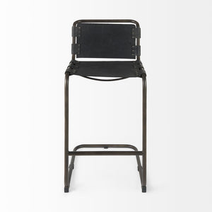 Mercana Berbick Industrial Counter Stool with Full-Back Support and Sturdy Iron Frame for Modern Spaces Black Leather | Gray Metal | Bar 69279