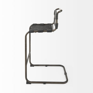 Mercana Berbick Industrial Counter Stool with Full-Back Support and Sturdy Iron Frame for Modern Spaces Black Leather | Gray Metal | Bar 69279