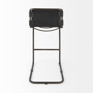 Mercana Berbick Industrial Counter Stool with Full-Back Support and Sturdy Iron Frame for Modern Spaces Black Leather | Gray Metal | Bar 69279