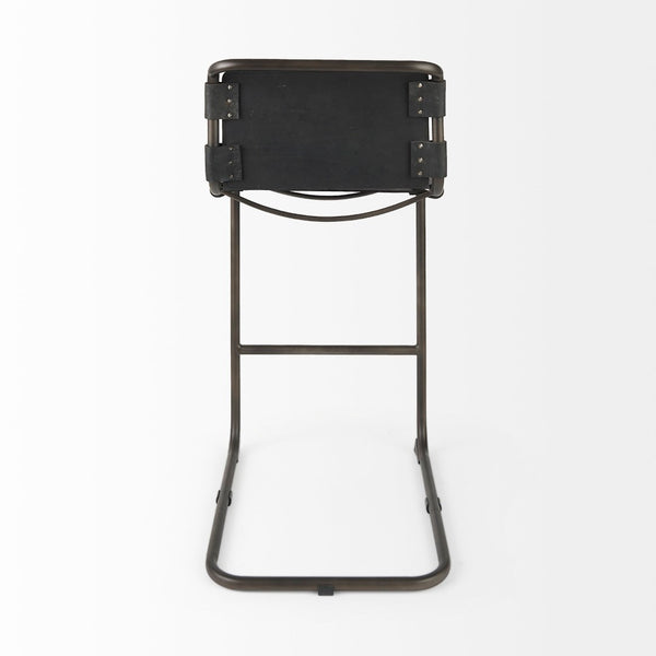 Mercana Berbick Industrial Counter Stool with Full-Back Support and Sturdy Iron Frame for Modern Spaces Black Leather | Gray Metal | Bar 69279